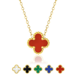 Green Flower Pendant Necklace in Yellow Gold Plated - Image 8