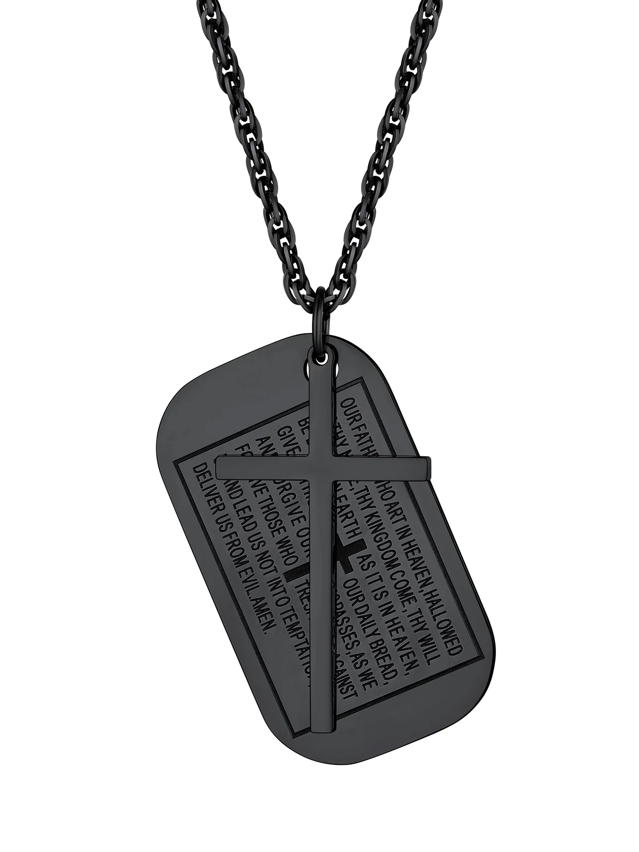 310e08316d24f248e9d240cf3a3a4aa4.png Cross Necklace for Men Stainless Steel Dog Tag Bible Verse Black Pendant Chain Christmas Jewelry Gifts for Son - Image 1