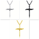 Steel Gold Black Color Fashion Mens Iron Nail Cross Pendant Necklace Stainless Steel 3Mm round Box Chain Jewelry Gift for Men - Image 8