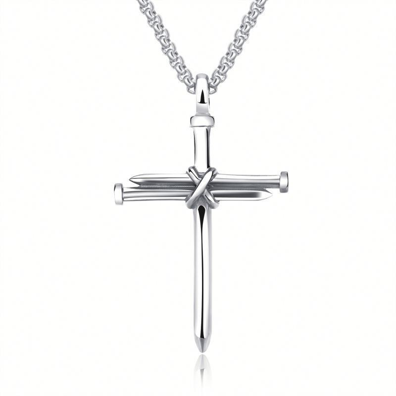 5527297d0e960c26eed85ec7f49b69e1.png Steel Gold Black Color Fashion Mens Iron Nail Cross Pendant Necklace Stainless Steel 3Mm round Box Chain Jewelry Gift for Men - Image 1