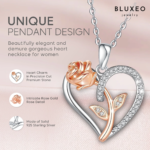 Sterling Silver Necklace for Women Mom Gift for Wife from Husband Valentines Day Girlfriend Rose Heart Necklace for Girlfriend Birthday Gifts Mother Daughter Pendant - Image 3