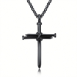 Steel Gold Black Color Fashion Mens Iron Nail Cross Pendant Necklace Stainless Steel 3Mm round Box Chain Jewelry Gift for Men - Image 6