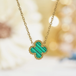 Green Flower Pendant Necklace in Yellow Gold Plated - Image 4