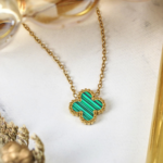 Green Flower Pendant Necklace in Yellow Gold Plated - Image 3