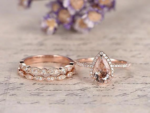 1.75 Carat Pear Cut Lab Created Morganite Art Deco Trio Bridal Set in 18K Rose Gold over Silver - Image 3