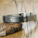 English Inspirational Gifts for Men, Stainless Steel Adjustable Bible Cross Bracelet - Image 4