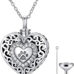 925 Sterling Silver Heart Urn Necklaces Engraved Pawprint Forever in My Heart Cremation Keepsake Necklace for Ashes Pet Ashes Jewelry Gift for Women