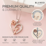 Sterling Silver Necklace for Women Mom Gift for Wife from Husband Valentines Day Girlfriend Rose Heart Necklace for Girlfriend Birthday Gifts Mother Daughter Pendant - Image 8