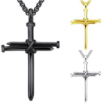 Steel Gold Black Color Fashion Mens Iron Nail Cross Pendant Necklace Stainless Steel 3Mm round Box Chain Jewelry Gift for Men - Image 7